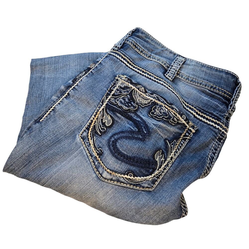 SILVER JEANS Women's Suki Mid Straight Medium Wash Size 16 Cowgirl Rodeo Chore